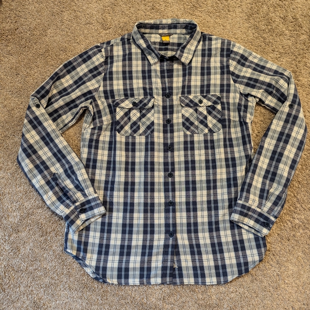 Eddie Bauer Ripstop Lightweight Fishing Hiking Shirt Navy Blue Paid Size Medium